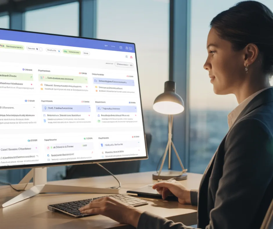 Woman managing pipelines within the CRM that have come in from website survey