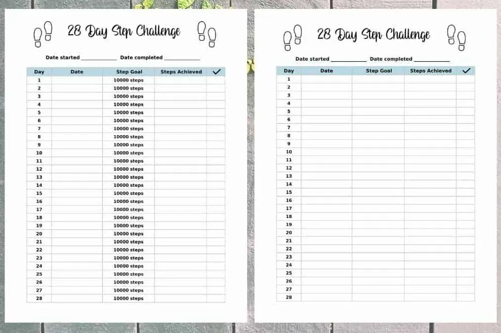 Free Printable Step Tracker – 28 Day Step Challenge