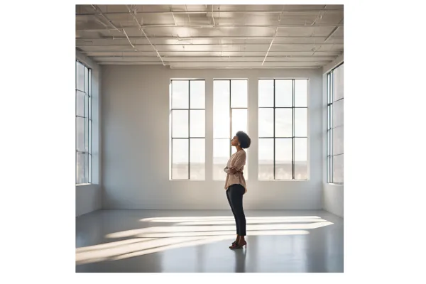 African American woman standing in empty office space