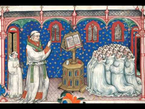 Medieval monk directing choir