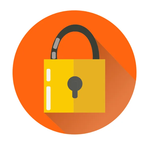 Yellow Padlock in Orange Circle