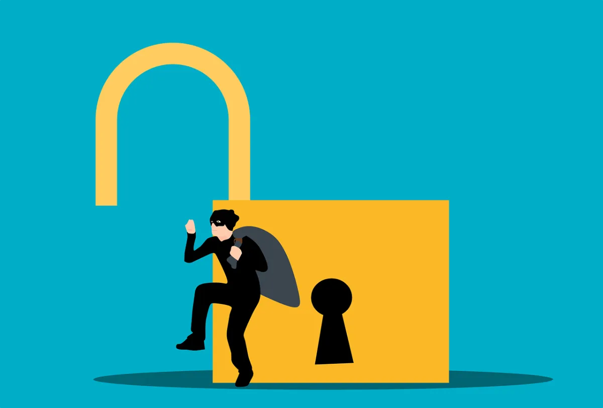 Burglar sneaking past an unlocked padlock