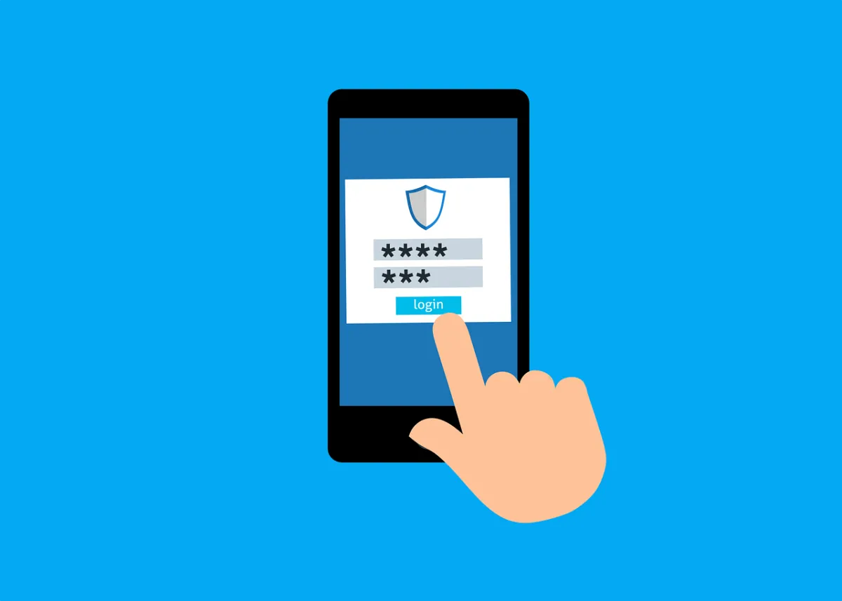 Graphic of phone and hand entering password