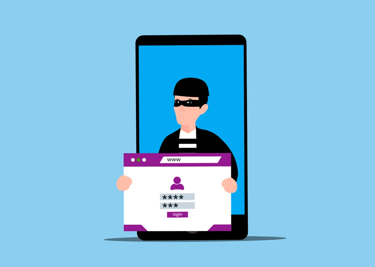 Graphic of a Criminal holding a fake login screen