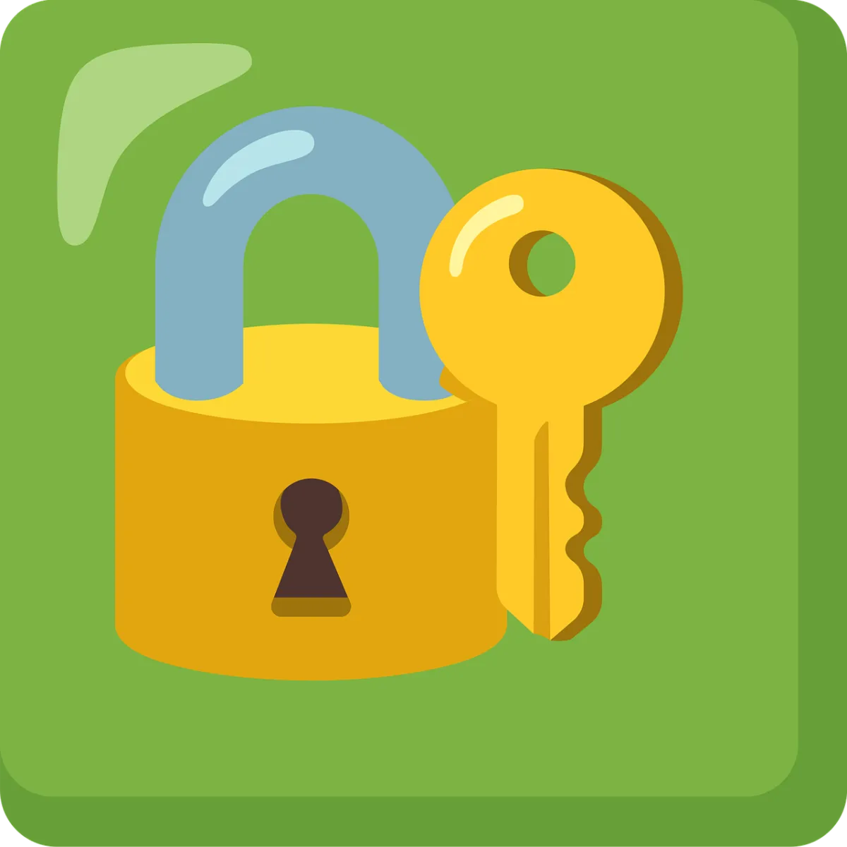 Graphic of a padlock with a key on a green background