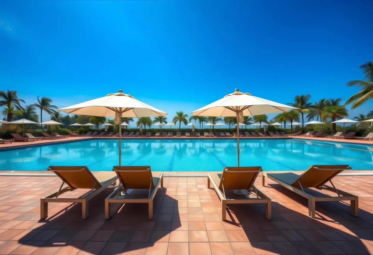 Lounge chairs by the balneario pool