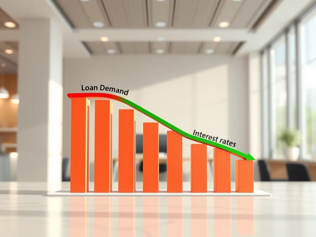 Bar chart showing declining loan demand and interest rates, representing shifting business financing trends in 2025.