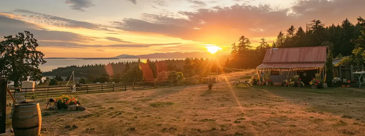 Beautiful susnset overlooking a photo booth setting