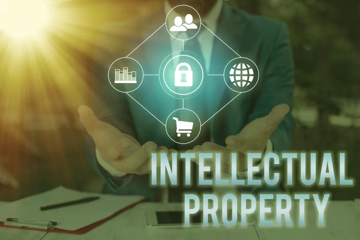 Hand showing intellectual property in digital space