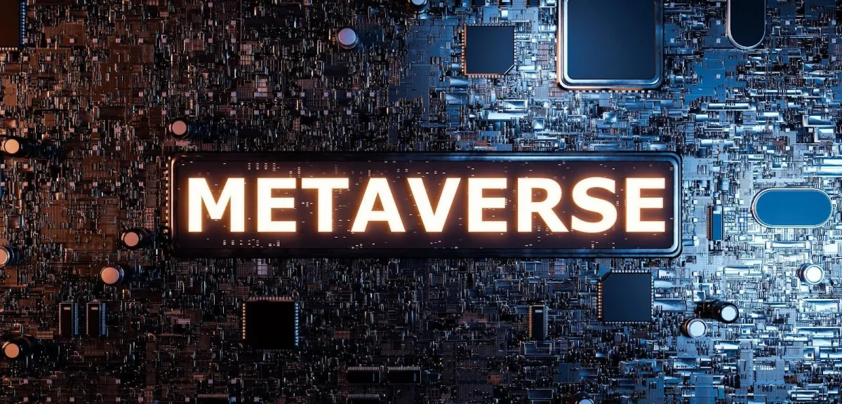Computer hardware displaying Metaverse in highlighted letters.