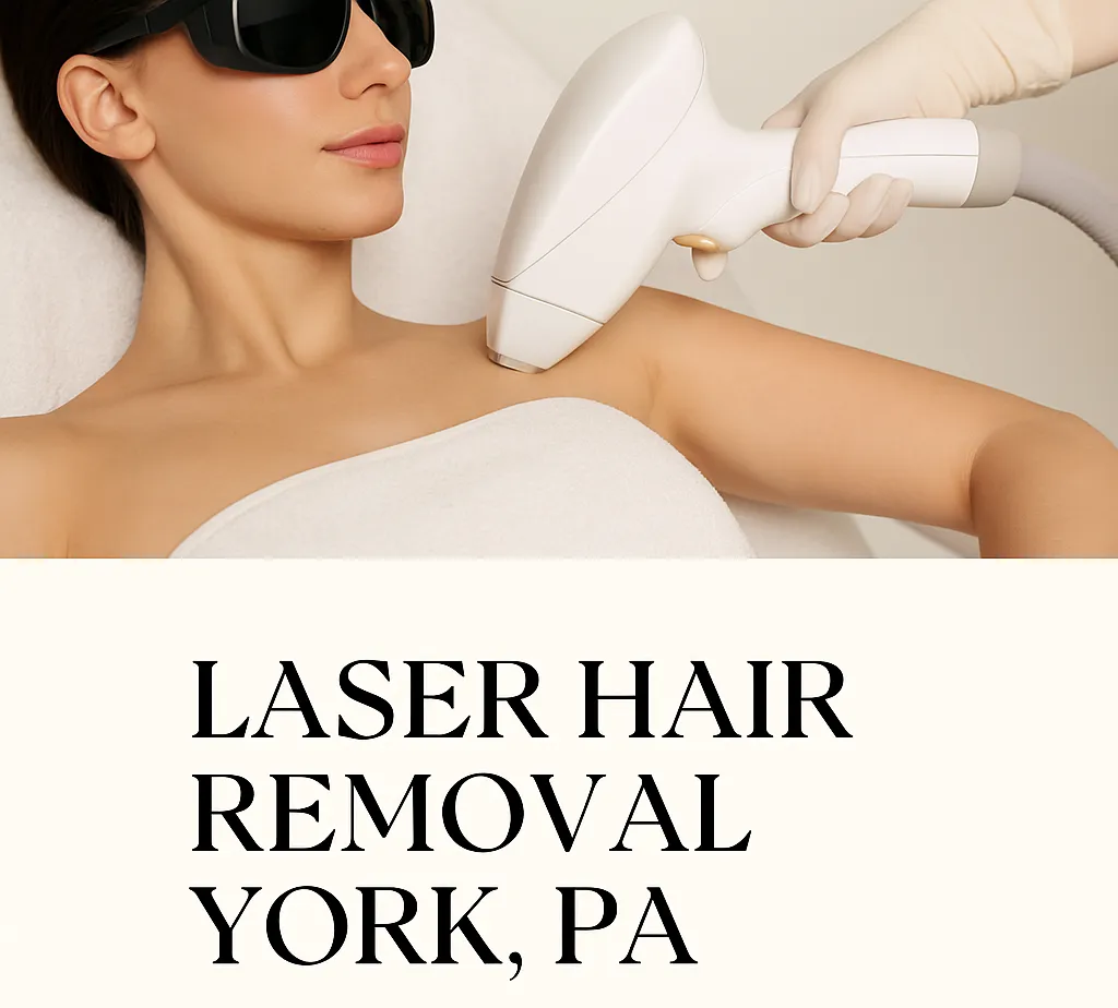 Laser hair removal treatment being performed on a woman in a York, PA med spa.