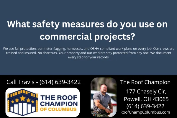 Learn the safety protocols trusted commercial roofing contractors follow, including fall protection, perimeter flagging, harnesses, and OSHA compliance. Know what to expect from a reliable roofing team in Columbus, Ohio.