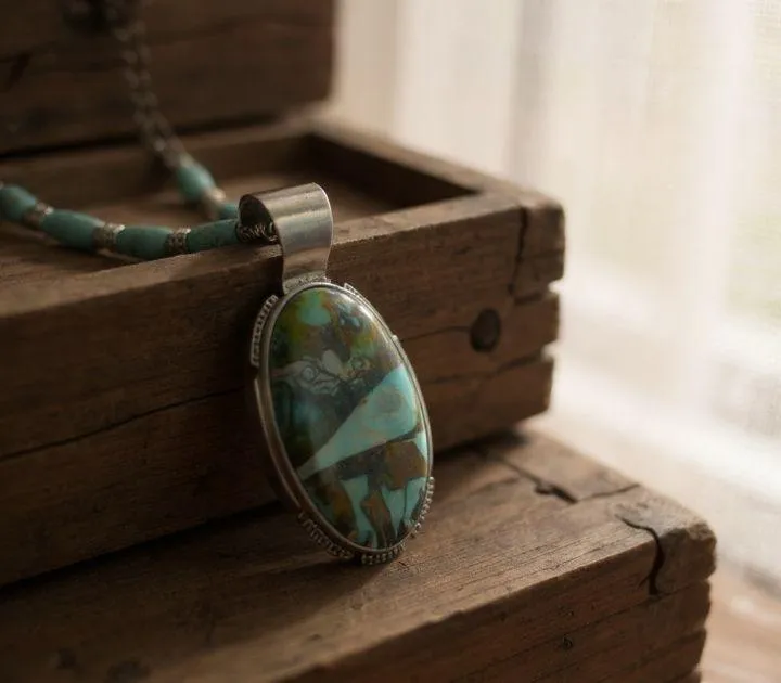 Flat lay of handcrafted one-of-a-kind jewelry piece