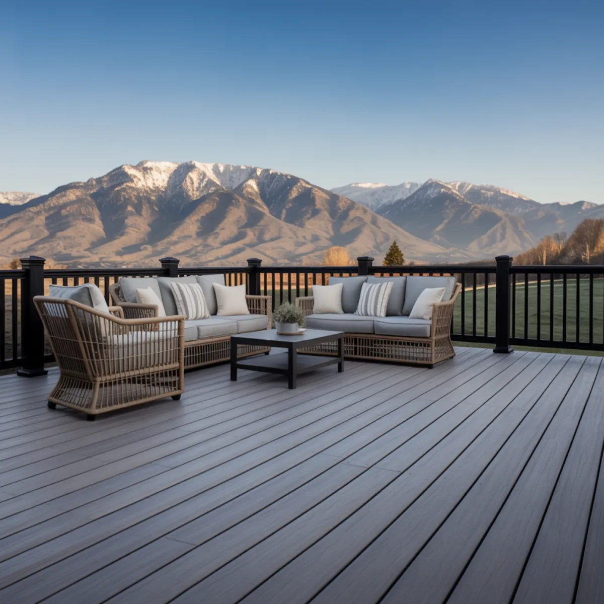 Composite deck overlooking wasatch mountains in Utah - timbertech deck