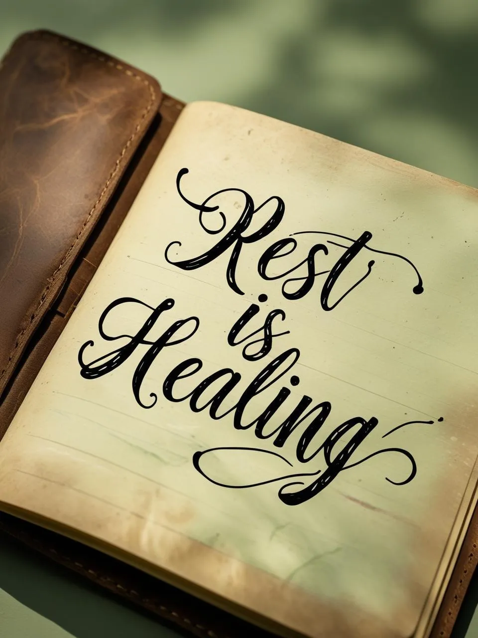 “Notebook with the words ‘Rest is Healing’”