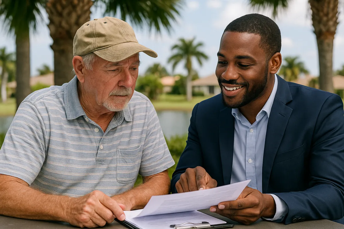 Florida landowner reviewing inherited property documents with a direct buyer