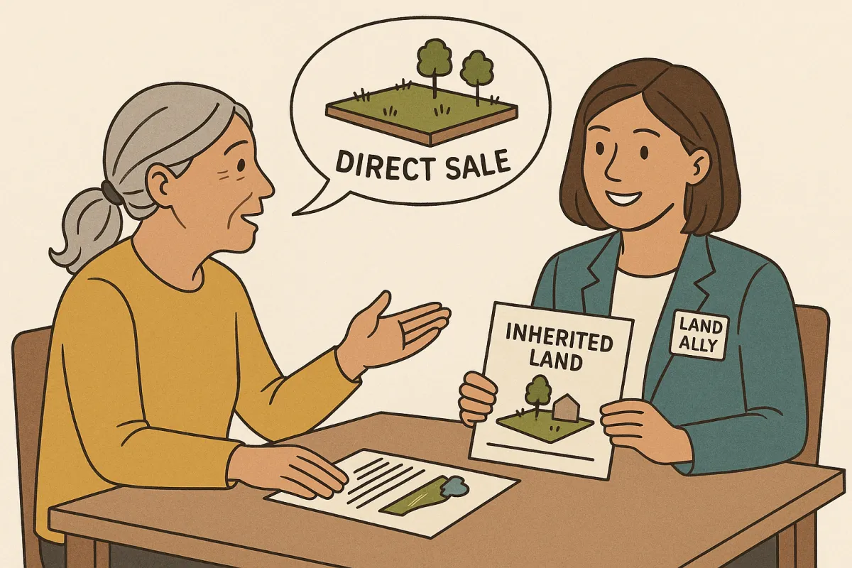 Landowner discussing a direct sale of inherited land with a Land Ally representative