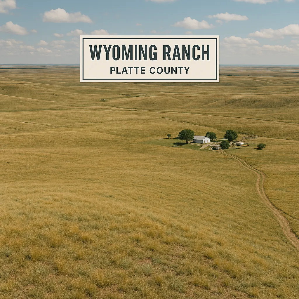 Aerial view of a Wyoming ranch in Platte County with wide open rangeland