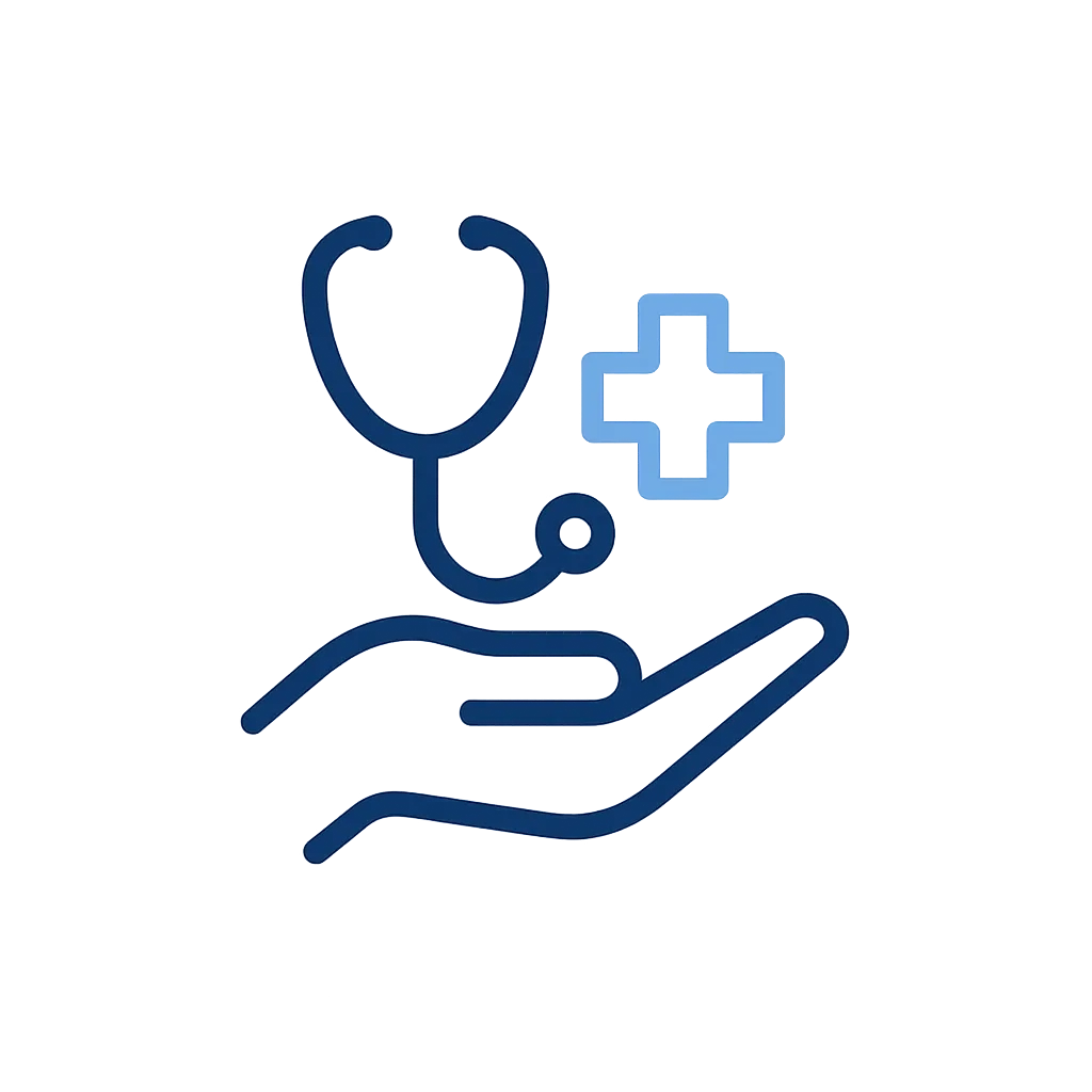 mano con estetoscopio y cruz medica