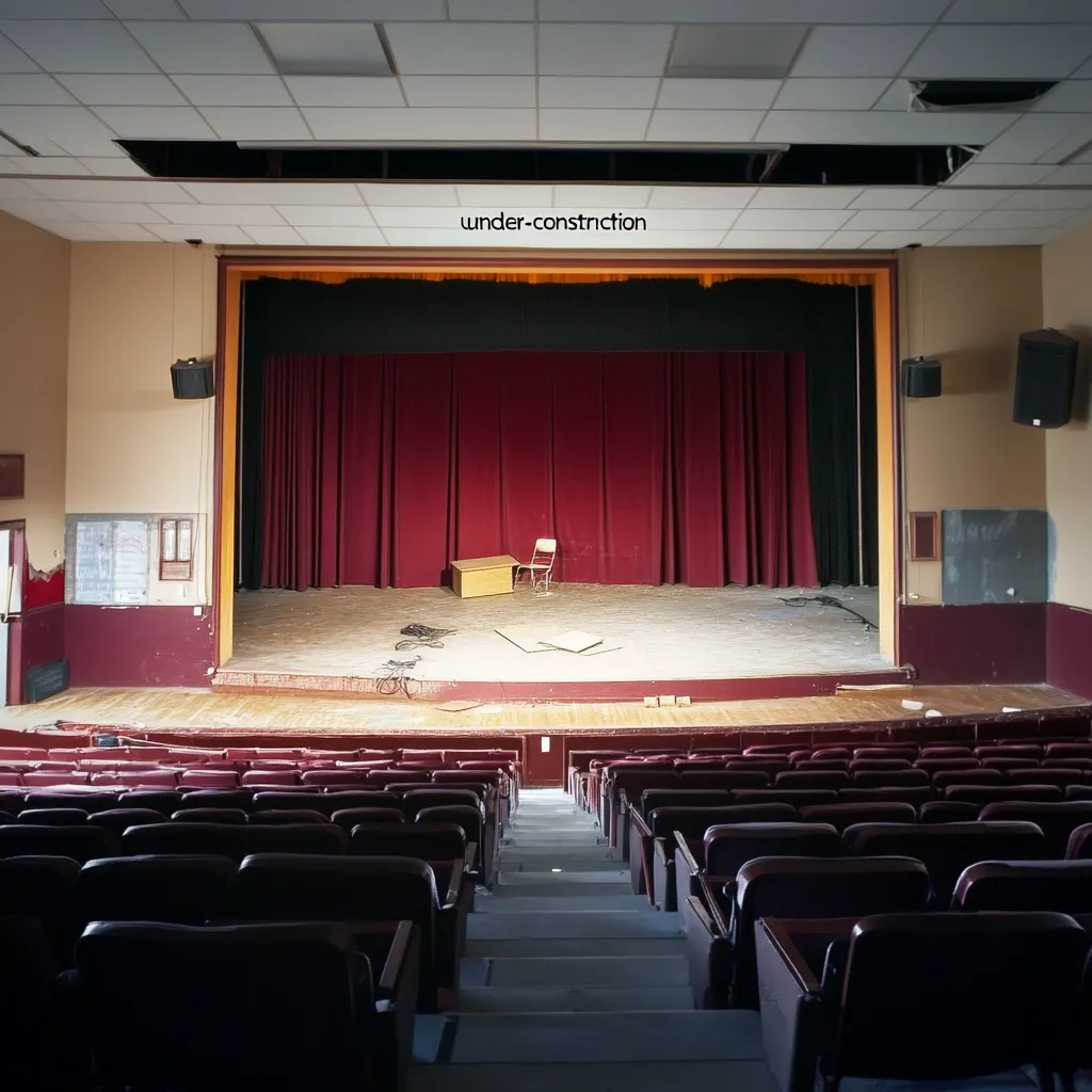 An empty school theater under construction.