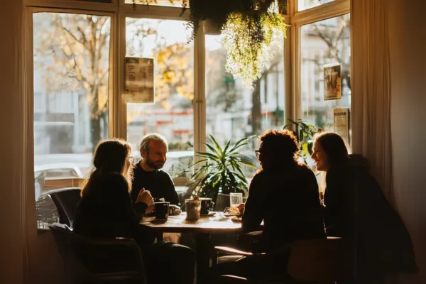 adults engaging in friendly conversations over coffee and making friends
