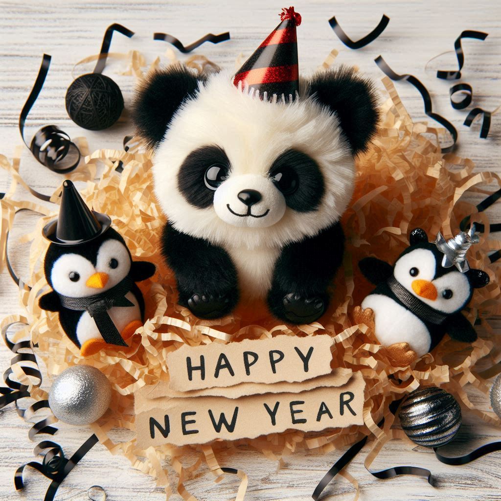 New years panda in shredded paper