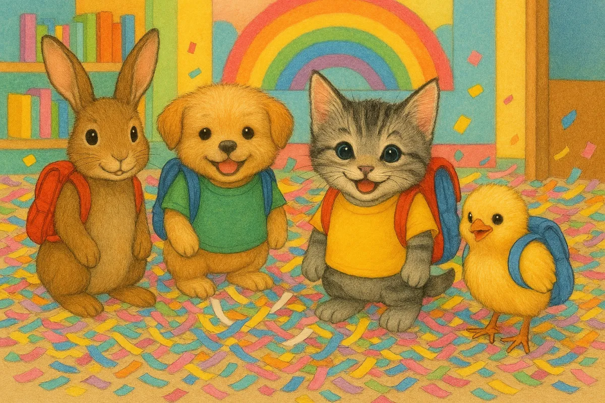 back to school animals with shredded aper