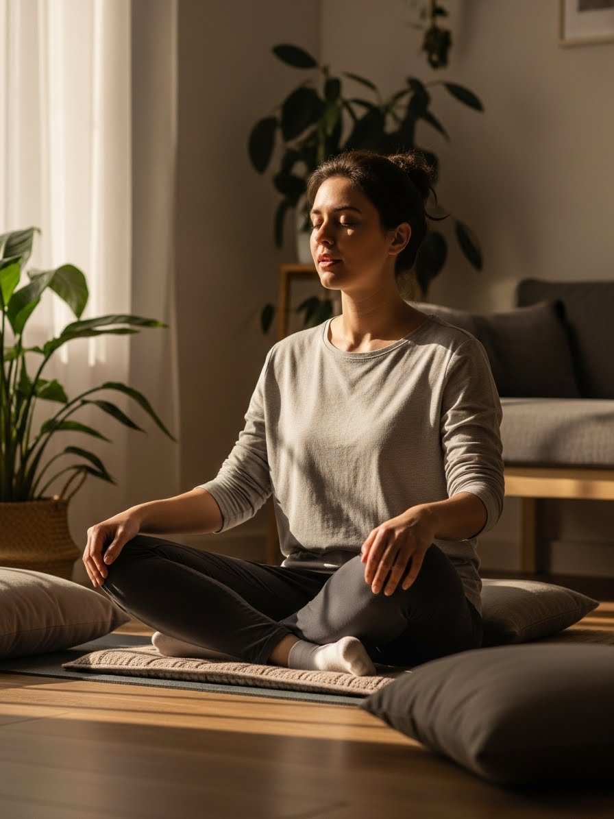 Person practicing gentle meditation and breathwork, representing a beginner’s guide to alternative medicine and holistic healing