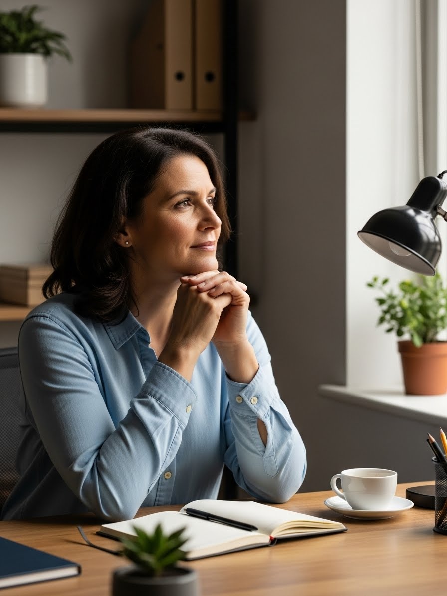 Professional receiving coaching support, representing overcoming career fears, building confidence, and navigating professional transitions.