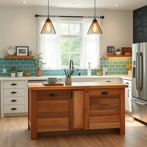 Alt text: A vibrant kitchen undergoing renovation features sleek cabinetry and trendy appliances, illuminated by natural light. The spacious island is adorned with fresh produce, symbolizing new beginnings. A whimsical oversized calendar on the wall marks "2024" with playful reminders like "Spice it Up!" and "Mix it Up!" The color palette includes fresh greens, warm yellows, and soft whites, creating an inviting atmosphere. In one corner, bright paint cans and a chef's hat-shaped measuring tape peek from a busy drawer, suggesting the creative process of renovation. A chalkboard wall displays doodles of kitchen dreams like “new backsplash” and “coffee nook.” The background reveals potted herbs on a sunny windowsill, enhancing the theme of renewal. The scene incorporates surreal elements such as a floating rolling pin and hanging kitchen utensils, exuding a cheerful and optimistic mood, perfect for inspiring readers contemplating their own kitchen renovations for the new year.