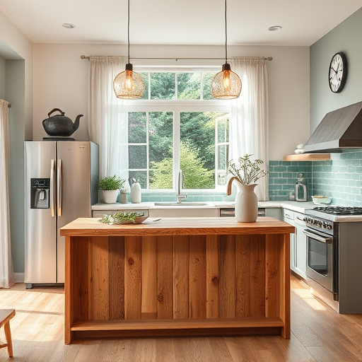 Cozy, slightly chaotic kitchen scene focusing on "How to fix uneven kitchen floors." Features an old, inviting wooden floor with visible imperfections, including dips and curves. Colorful stacks of tiles and planks are positioned to the side, suggesting potential solutions. A small toolbox filled with quirky tools, adorned with cheerful stickers, is nearby. A playful cat sprawls on the sunlit floor, adding warmth. In the background, an array of potted herbs on a windowsill enhances the homey vibe, with sunlight streaming through and illuminating the space. A vintage-style kitchen sign reading “DIY Dreams” hangs above the counter, subtly reinforcing the blog's theme. The color palette includes earthy warm browns, sunny yellows, and splashes of green and vibrant colors, creating a calm yet approachable feel. The mood is playful and practical, encouraging readers to embrace home improvement projects with confidence and humor, while capturing relatable everyday life.