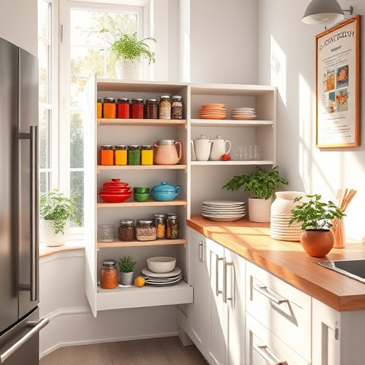 A spacious modern kitchen radiant with warmth and charm, designed for a festive Easter brunch. The centerpiece is a sleek kitchen island adorned with pastel-colored dishes and fresh tulips and daffodils, fostering a cheerful atmosphere. Vibrant hand-painted eggs are artistically displayed on the countertop alongside a whimsical bunny-shaped salt shaker and vintage teacups, adding playful elements. A golden-brown quiche and an elegant fruit tart are beautifully arranged on a tiered stand, capturing the essence of brunch preparation. Light, airy curtains flutter in a gentle breeze, suggesting a sunny spring morning, while open cabinets showcase neatly organized cookware and colorful tableware. A chalkboard wall highlights a handwritten menu framed by leafy vines and light doodles. Unique kitchen gadgets with friendly faces, like a cheerful toaster and lively mixer, enhance the whimsical feel. Subtle pendant lighting casts a gentle glow, creating an inviting ambiance. The soft pastel color palette of mint green, blush pink, and sunny yellow, combined with crisp whites and earthy wood tones, conveys tranquility and excitement, inviting viewers to envision their own delightful Easter brunch preparations.