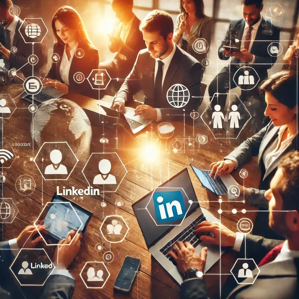 the image depicting professionals engaging in online networking, perfectly capturing the essence of modern digital networking in a business setting.