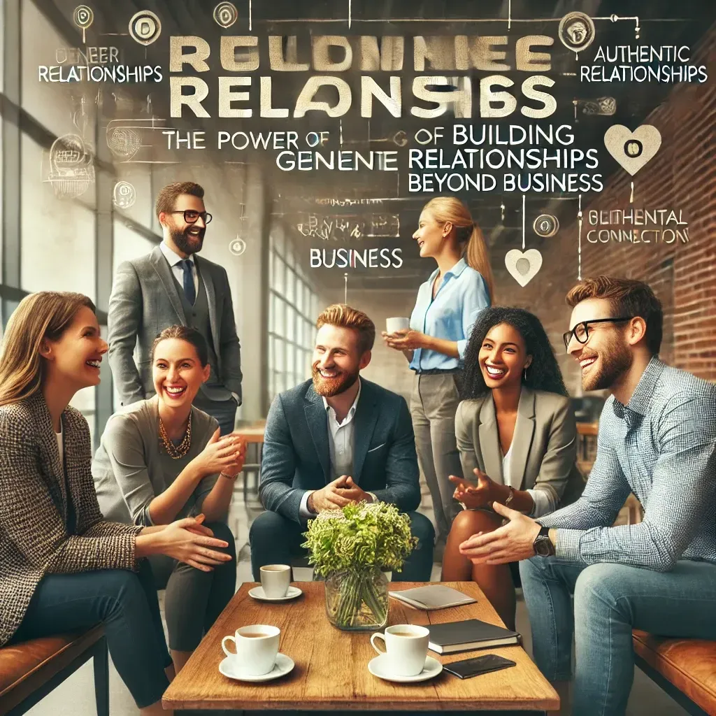 the image representing a group of professionals engaging in genuine, friendly conversation, perfect for illustrating the concept of building authentic relationships beyond business