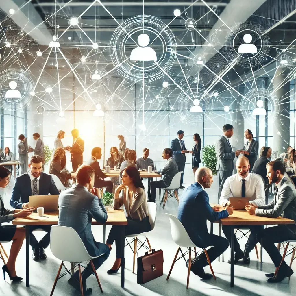 the image representing the concept of professional networking in a modern, dynamic environment. It captures the essence of building connections in today's digital age. Let me know if you'd like any adjustments!
