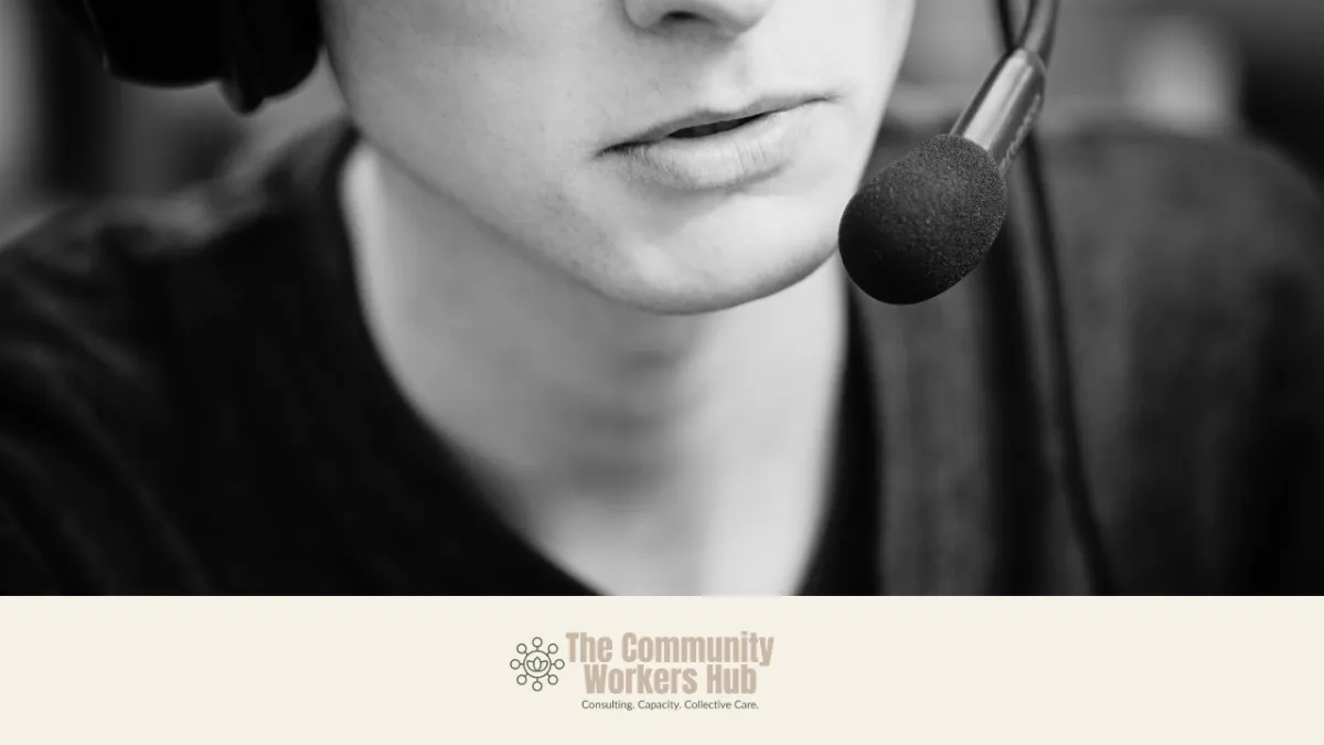 Close-up of person wearing headset microphone