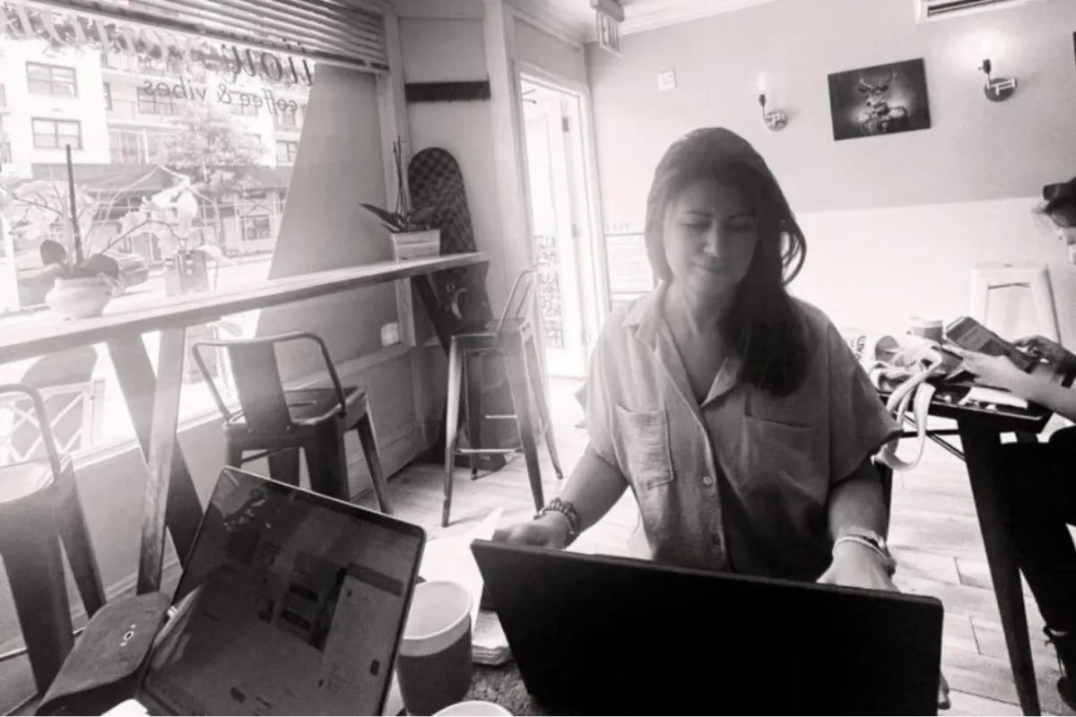 Claire Morton working in the United States