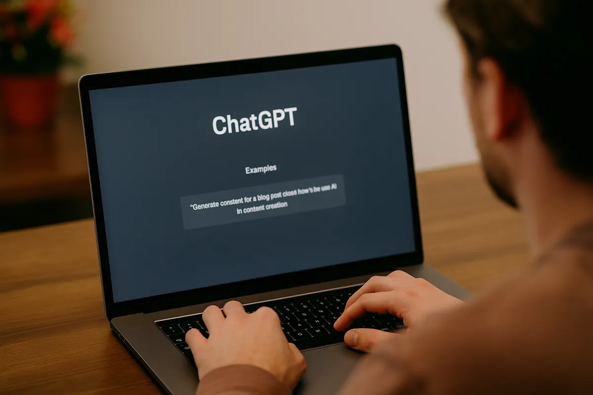 Pessoa a escrever num computador com o ChatGPT aberto