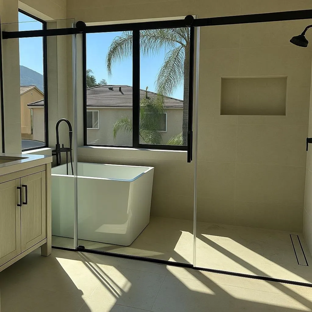 Modern bathroom remodel in Orange County with custom tile and vanity