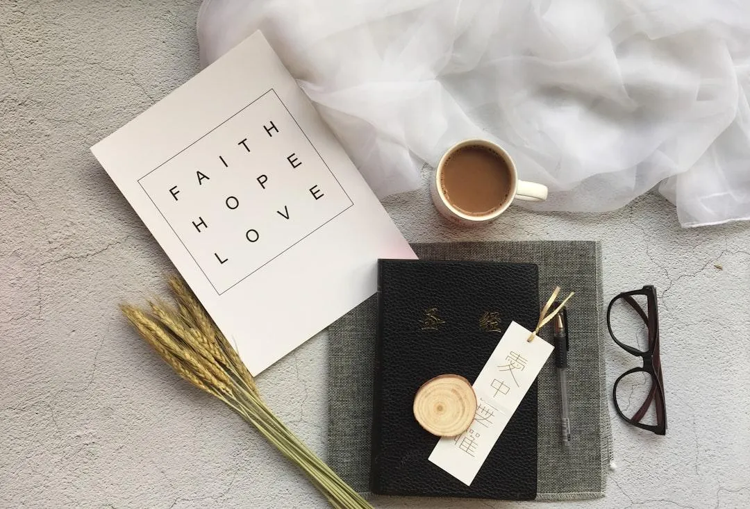 journal notebook with faith love hope words