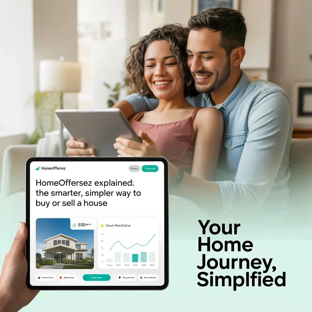 couple looking a tablet with homes on it