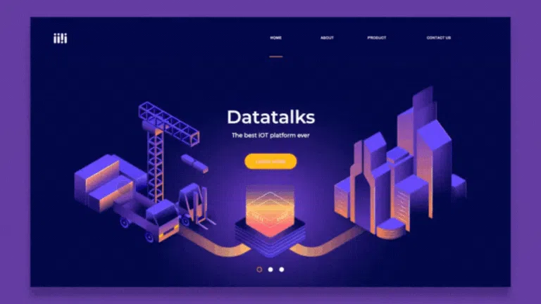 Pantalla de diseño web con embudo y botón de “¡Empieza ahora!” con colores vibrantes.