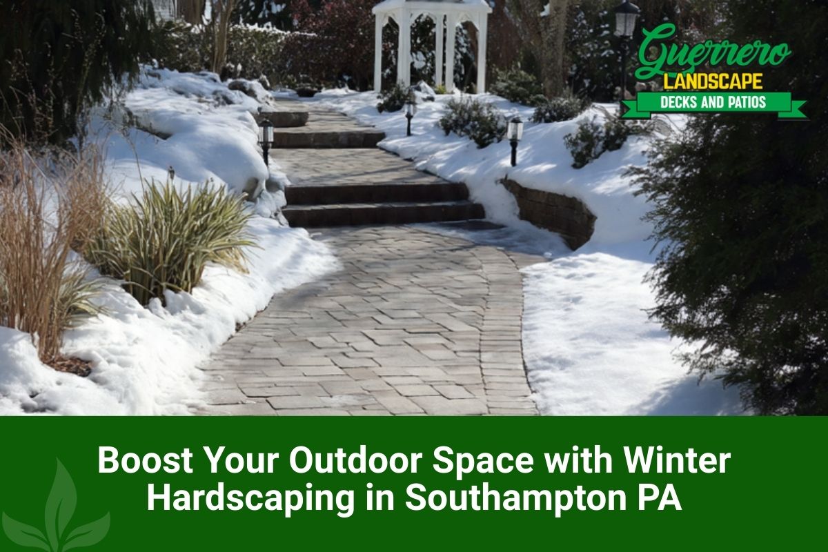 Winter Hardscaping in Southampton PA walkway with slip-resistant pavers for safer winter steps