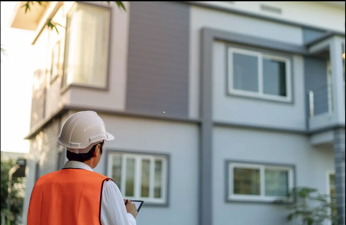 Contractor about to meet with homeowner outside a house to discuss renovation plans and project details.