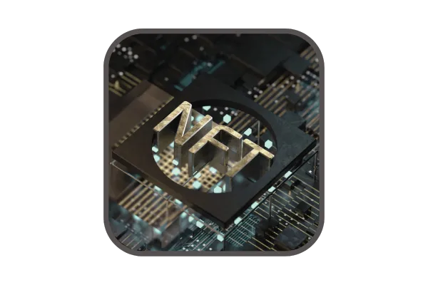 3d rendering of the nft logo on top of an electronic circuit board