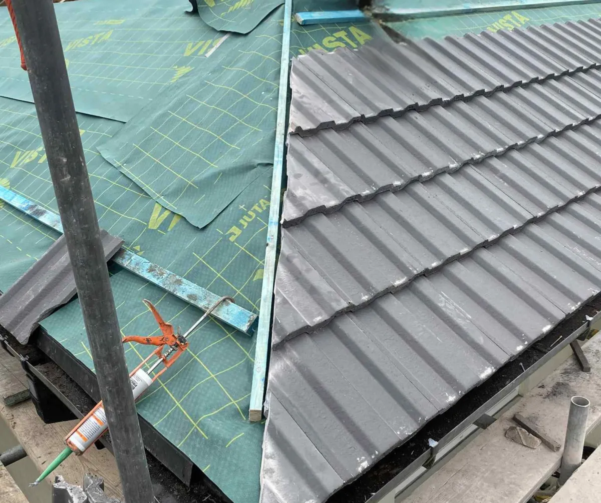 Roof underlay and tile batten installation during re-roof in Lancashire