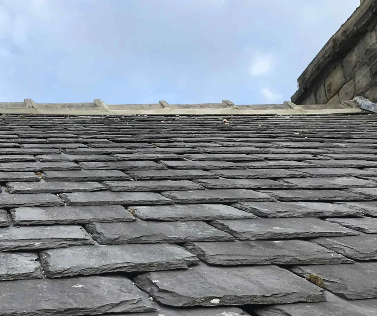 Close-up of slate roof tiles installed on home in Lancashire