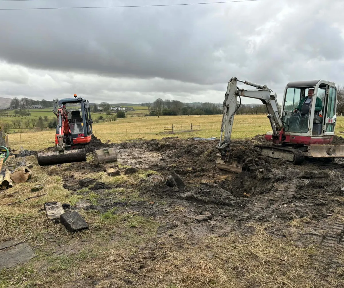 Site clearance and excavation project using mini diggers in Lancashire
