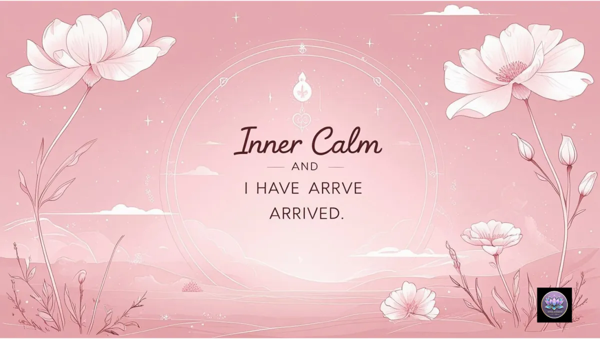 “Peaceful woman with closed eyes, hands on heart, breathing deeply. Symbol of calm presence, inner freedom, and the affirmation: I have arrived, I am home in my breath.”