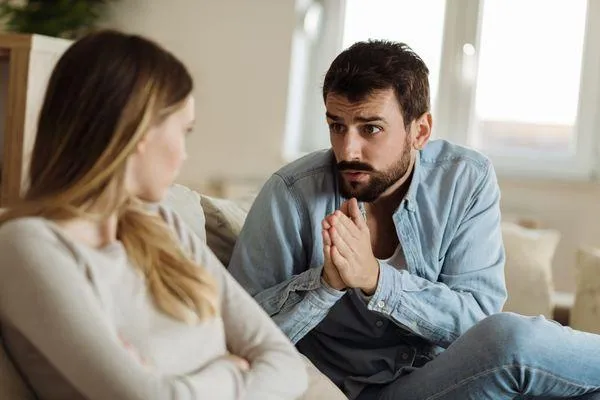 a picture of a man trying to please his partner